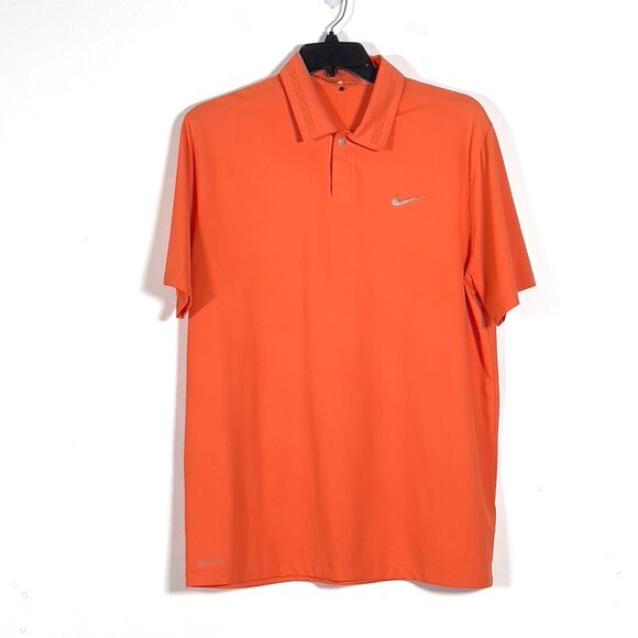 Nike Dri-Fit Tiger Woods Golf Collection Polo Shirt Mens Sz L Orange Short SL - Picture 1 of 11